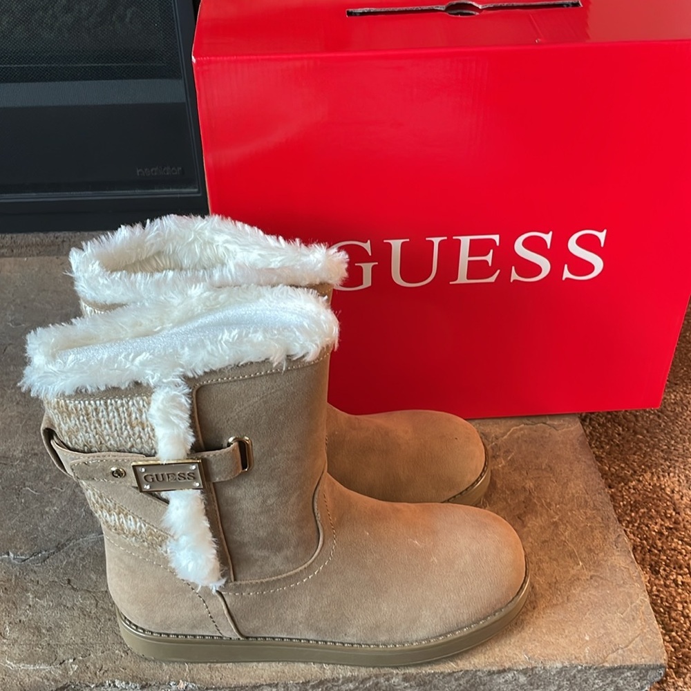 Guess Tan Faux Fur-Lined Ankle Booties